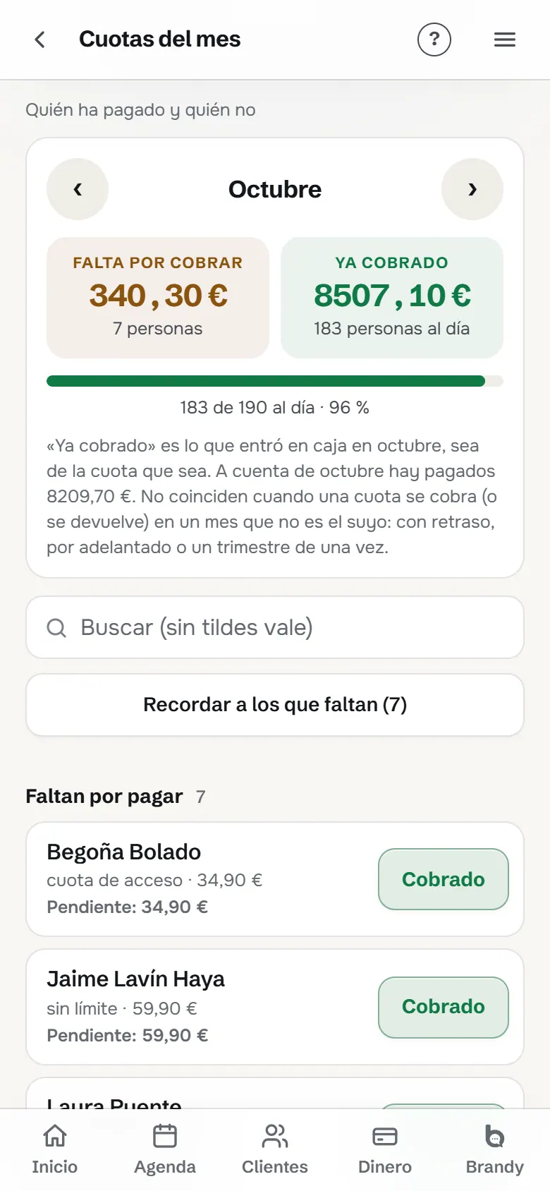 Cuotas de octubre: lo cobrado, lo que falta y quién falta por pagar.