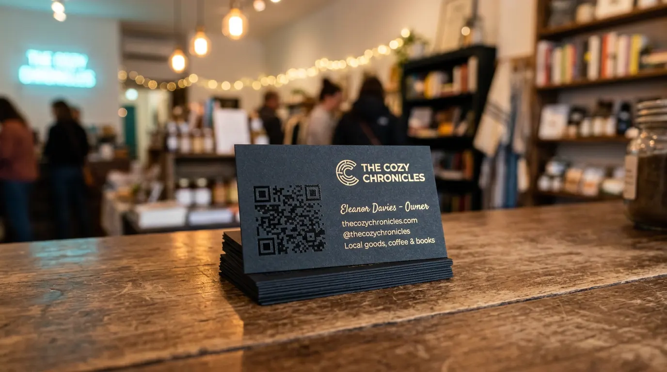 Tarjetas con QR sobre el mostrador de un negocio